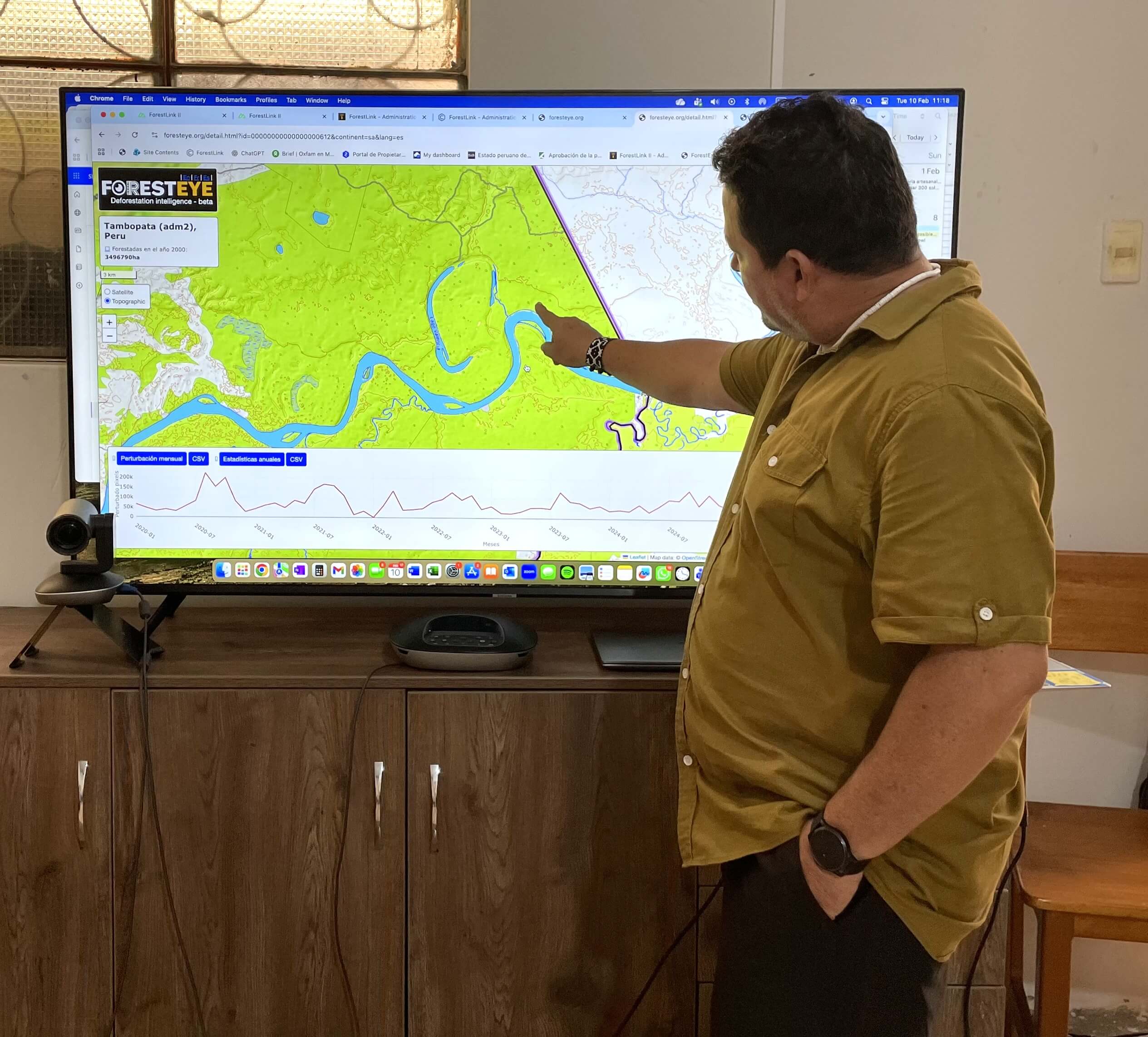 Pepe Torres, Lead at the Forest Observatories at FENAMAD, Puerto Maldonado, February 2026. © RFUK/Daniela Velit.